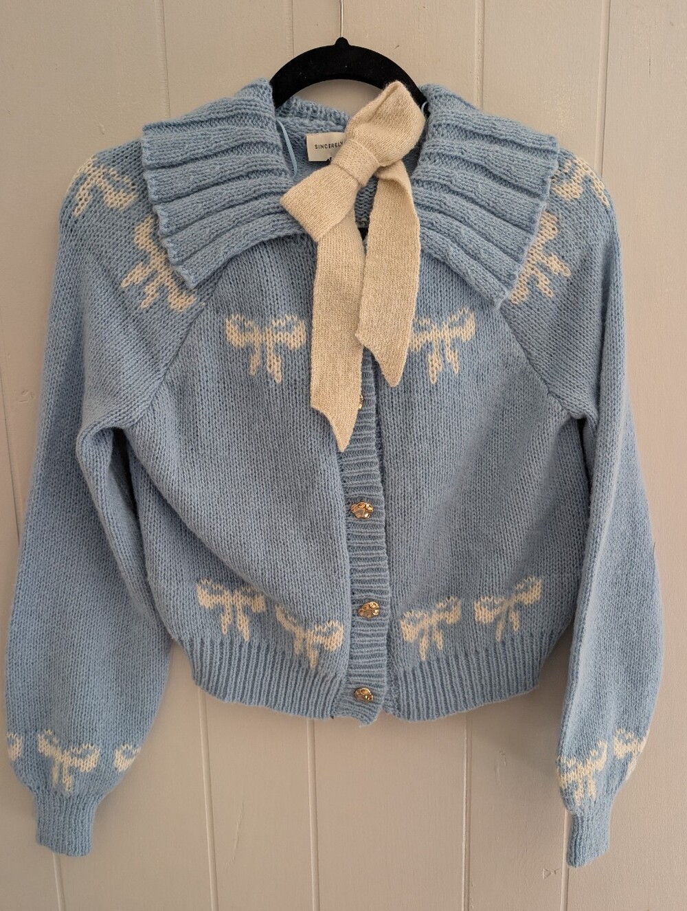 NWT Sincerely Jules Blue & Cream Bow Cardigan